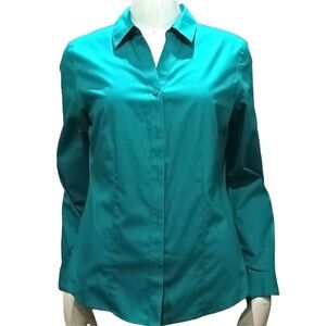Chicos Teal Button Up Blouse Cotton Collared‎ Button Up Top plus Size 3